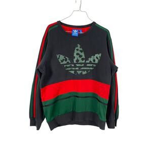 Adidas Mens Crewneck Sweatshirt three stripes Black Red Green Size M #guccistyle
